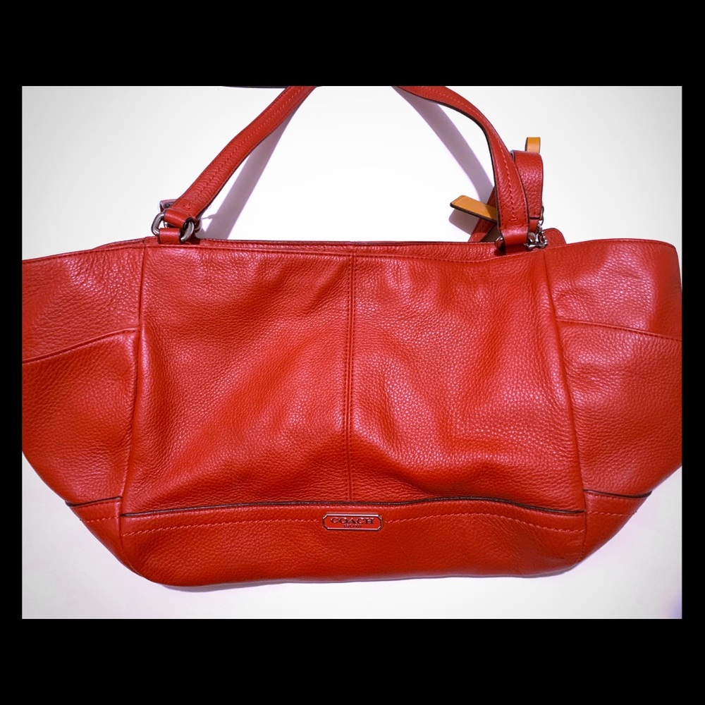 Red coach leather tote bag